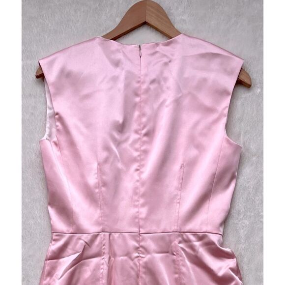 NWT Zara Pink Satin Effect Sleeveless V-Neck Short Mini Dress, Size Medium - Picture 12 of 15